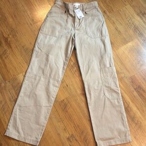 H&M Utility Pants NWT Highwaist Oversized Pockets Cream Womens Sz 4